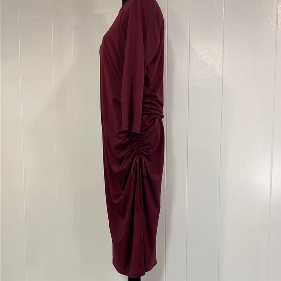 Banana Republic Burgundy Dress Long Sleeve Side Cinch Side Slit Stretch Large - Picture 6 of 12
